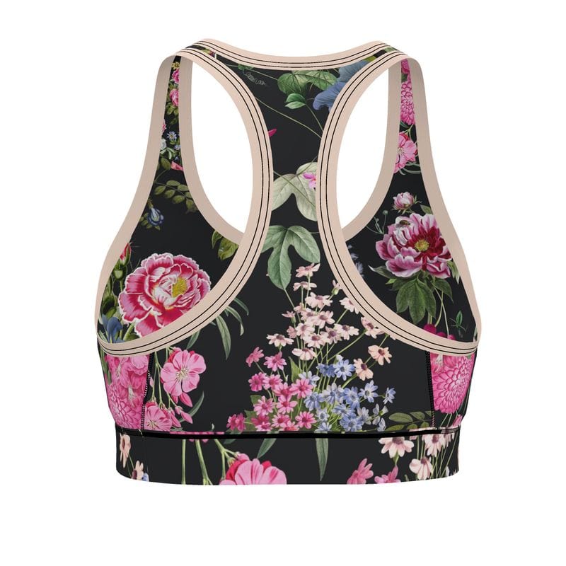 Botanical Noir Sports Bra - Sizes XXS to 7XL - Elegant Design for Activewear - Cendira