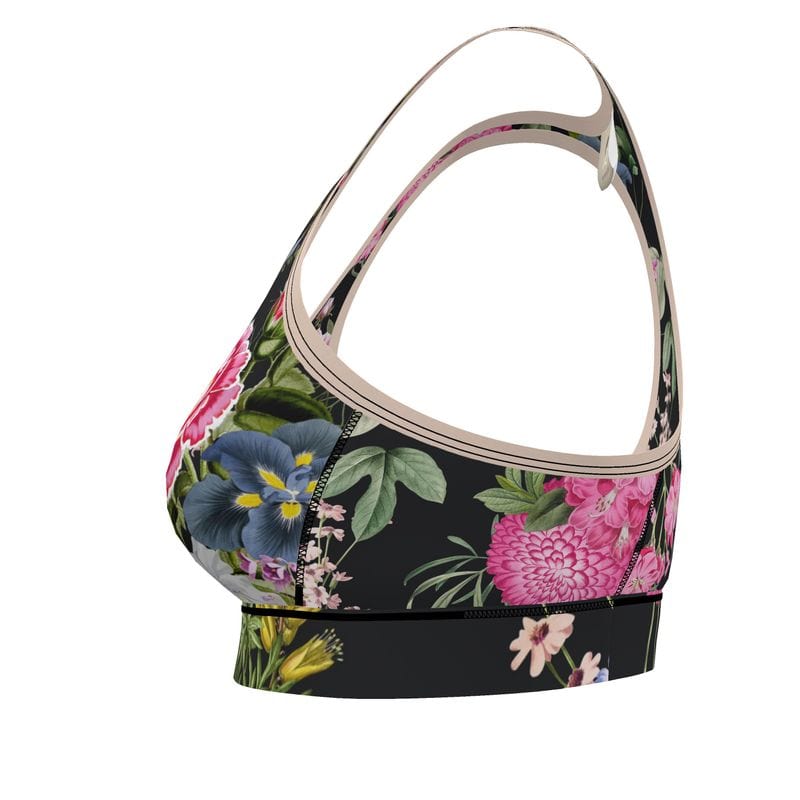 Botanical Noir Sports Bra - Sizes XXS to 7XL - Elegant Design for Activewear - Cendira