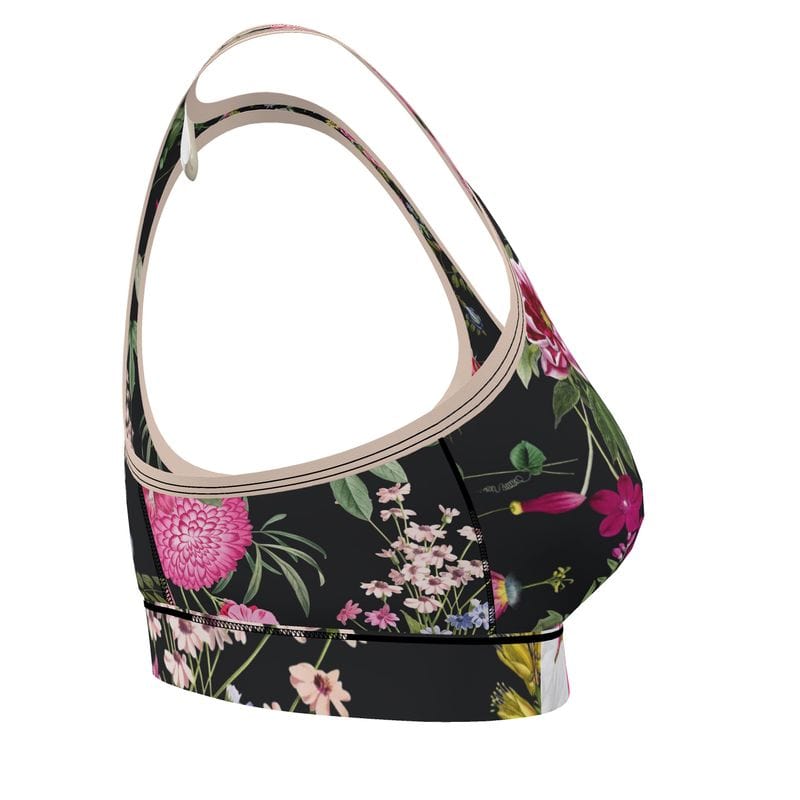 Botanical Noir Sports Bra - Sizes XXS to 7XL - Elegant Design for Activewear - Cendira