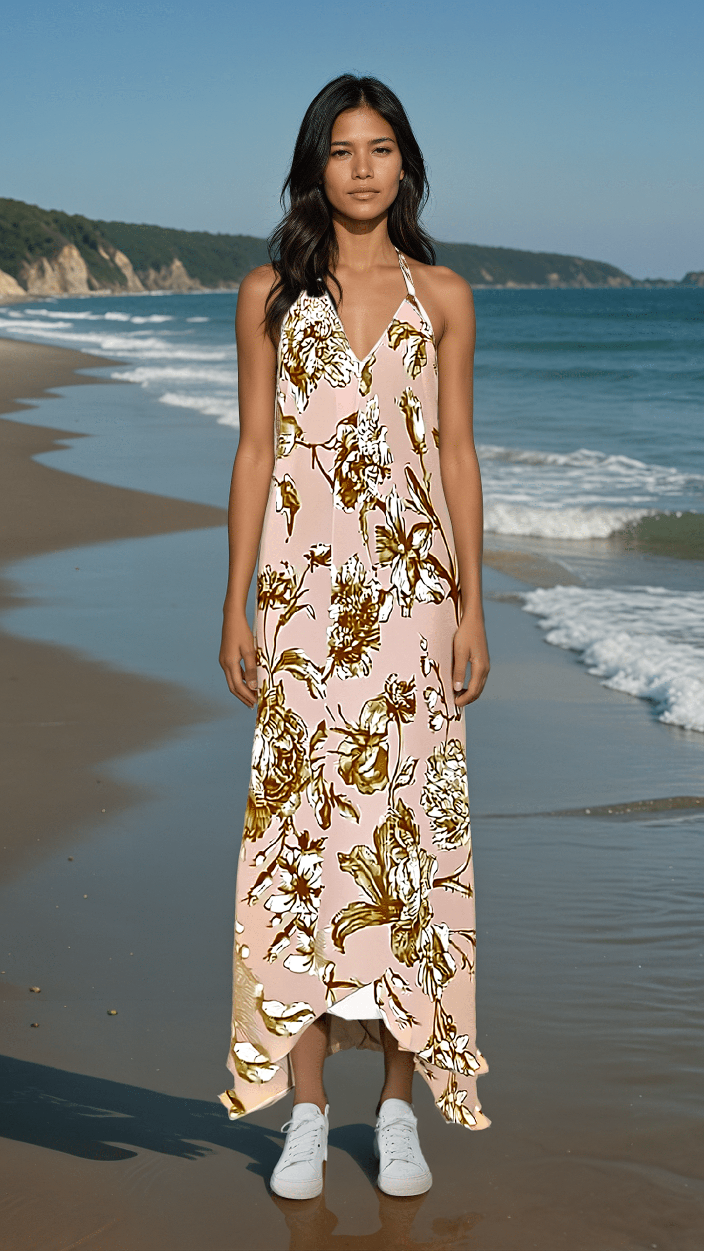 Champagne Bloom Women's Silk Dress - 100% Real Silk Satin 85gsm - sizes XXS to 2XL - elegant women’s silk dress with train option - Cendira