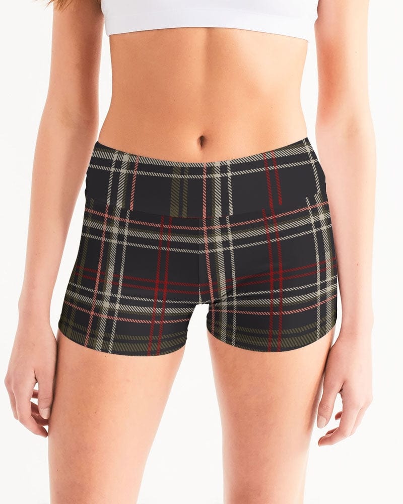 Activewear white base color / XS dark brown plaid Women's All-Over Print Mid-Rise Yoga Shorts