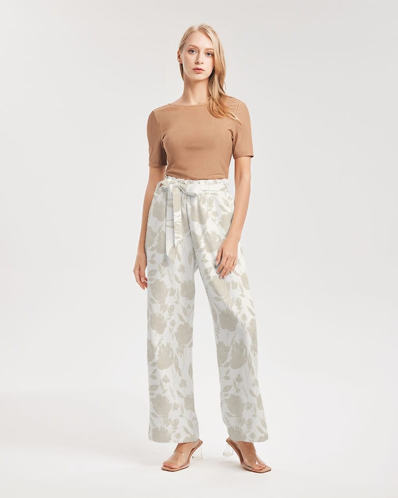 All-Over Print Pants & Shorts French Rose HIgh Waisted Belted Women's Trousers Women's All-Over Print High-Rise Wide Leg Pants