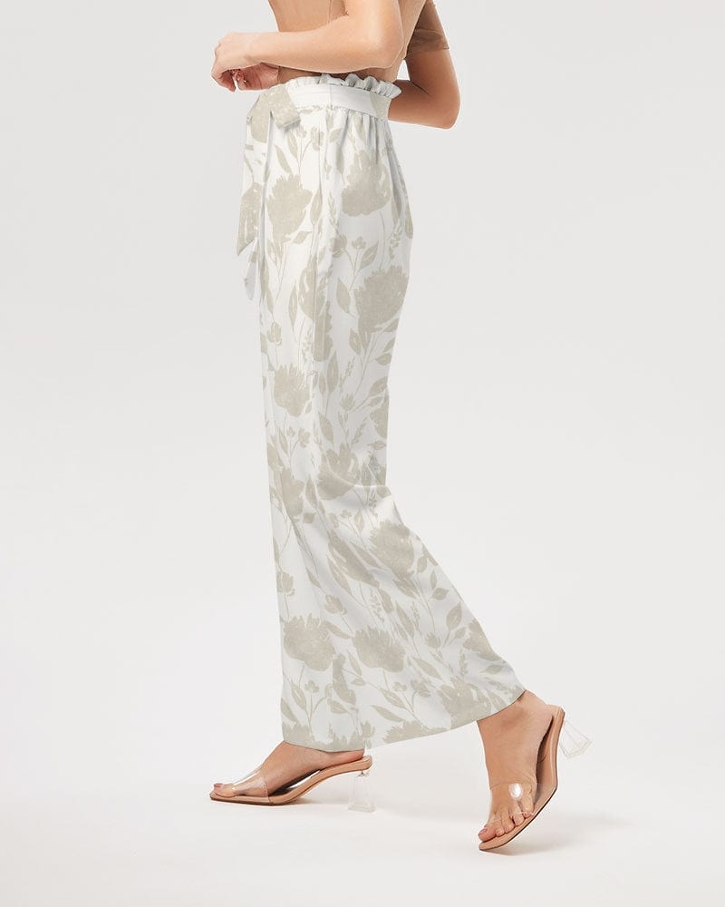 All-Over Print Pants & Shorts French Rose HIgh Waisted Belted Women's Trousers Women's All-Over Print High-Rise Wide Leg Pants