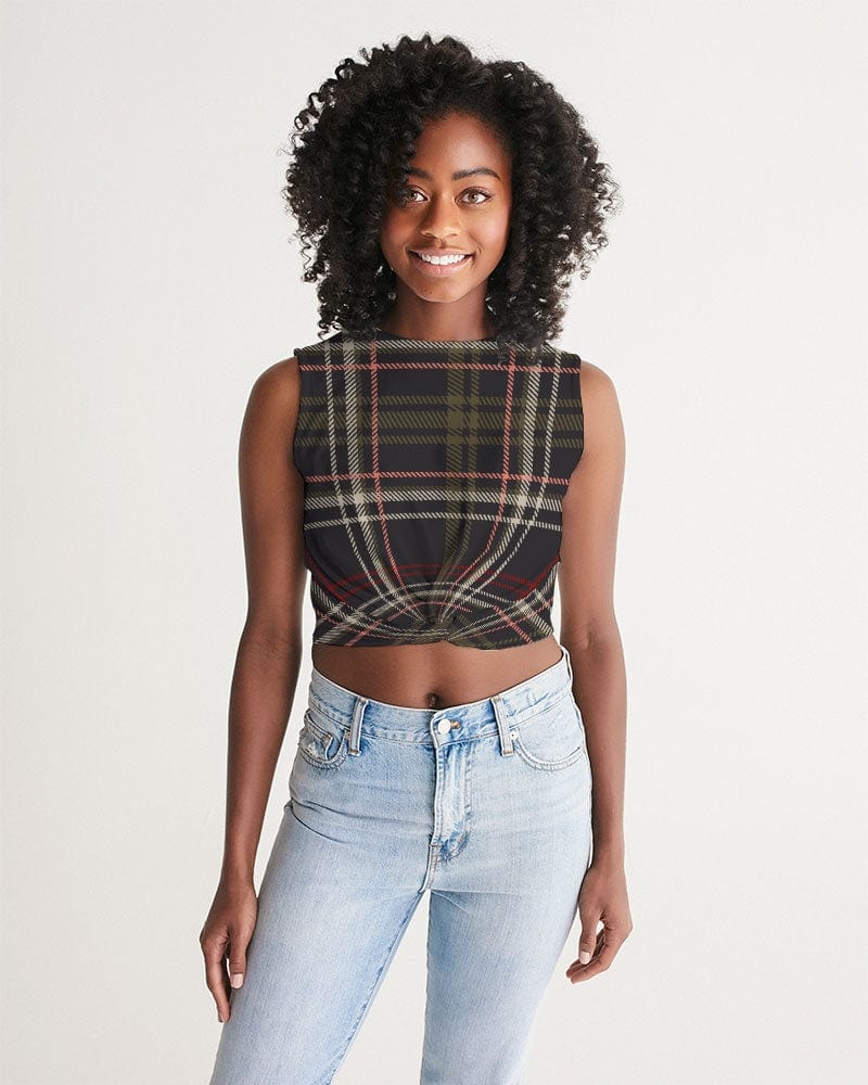 All-Over Print Tees & Tops dark brown plaid Women's  All-Over Print Twist-Front Tank