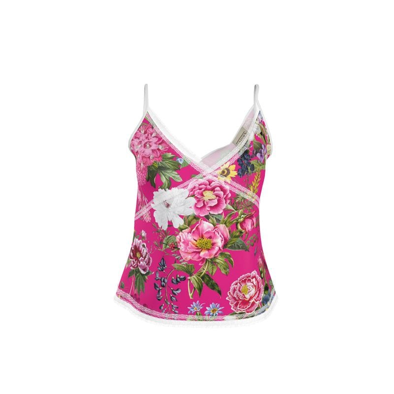 Cami Paradise Pink Garden Silken Velvet Satin Camisole