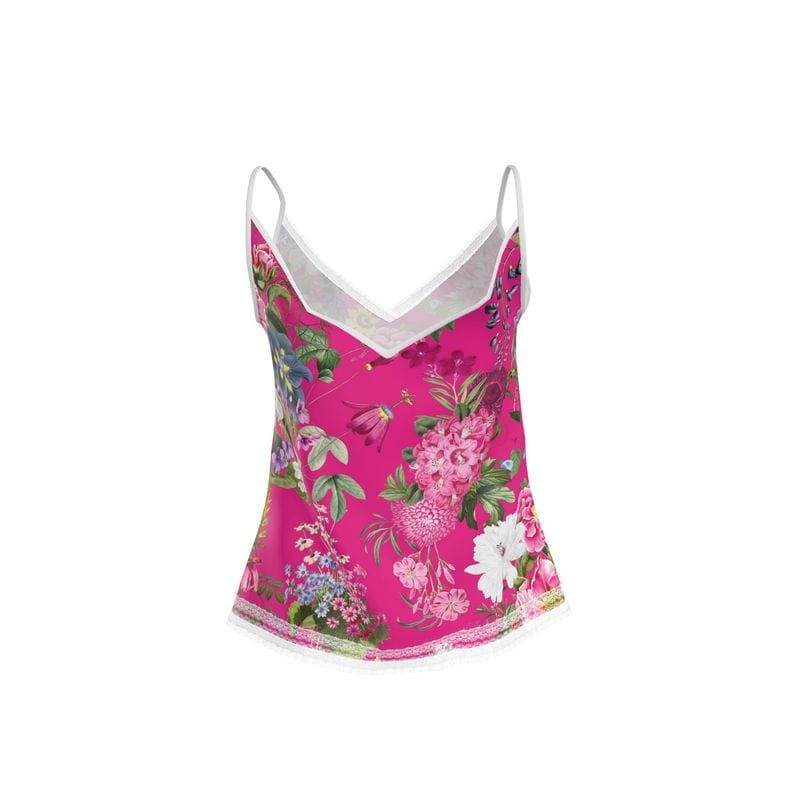Cami Paradise Pink Garden Silken Velvet Satin Camisole