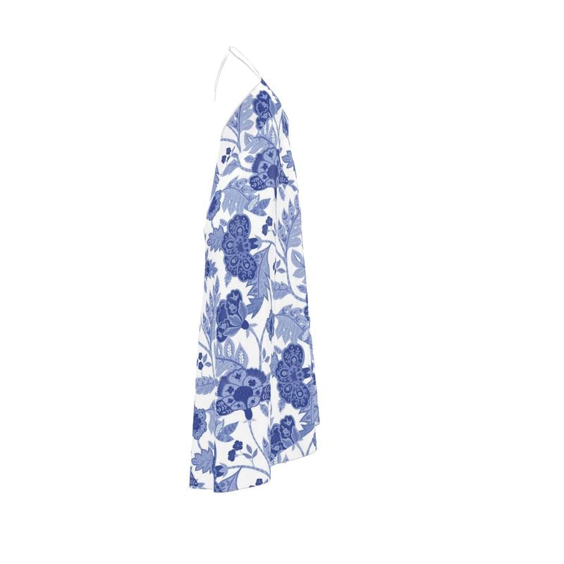 Halterneck backless dress Cobalt Garden Pure Silk Halterneck Backless Dress