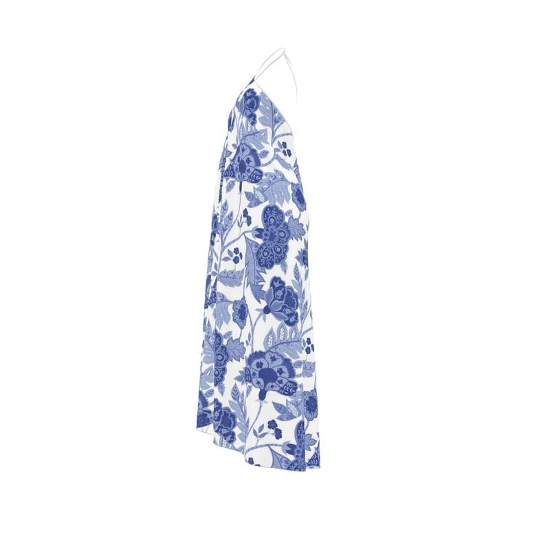 Halterneck backless dress Cobalt Garden Pure Silk Halterneck Backless Dress