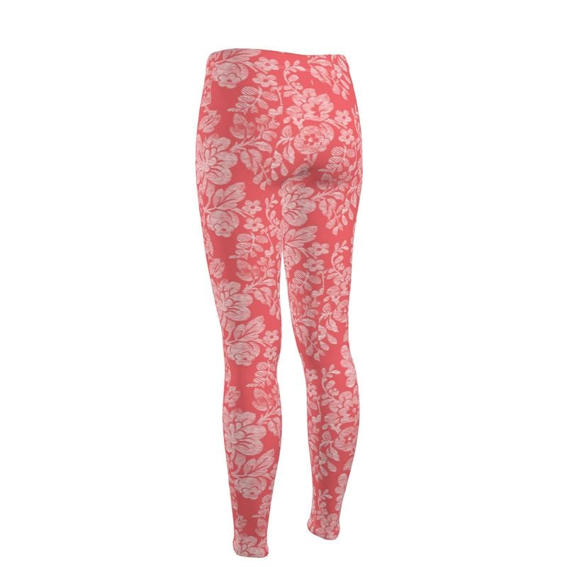 High Waisted Leggings Coral Bloom Womens High Waisted Leggings