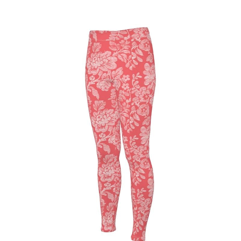 High Waisted Leggings Coral Bloom Womens High Waisted Leggings