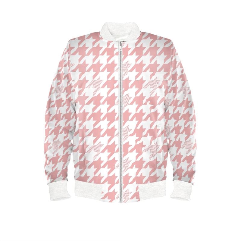 Ladies Bomber Jacket Blush Houndstooth Womens Bomber Jacket