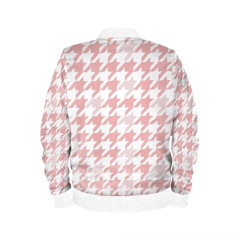 Ladies Bomber Jacket Blush Houndstooth Womens Bomber Jacket