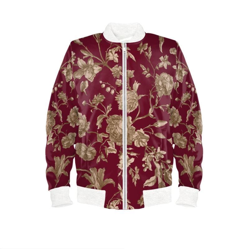 Ladies Bomber Jacket Crimson Luxe Blossom Womens Bomber Jacket