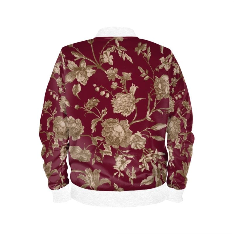 Ladies Bomber Jacket Crimson Luxe Blossom Womens Bomber Jacket