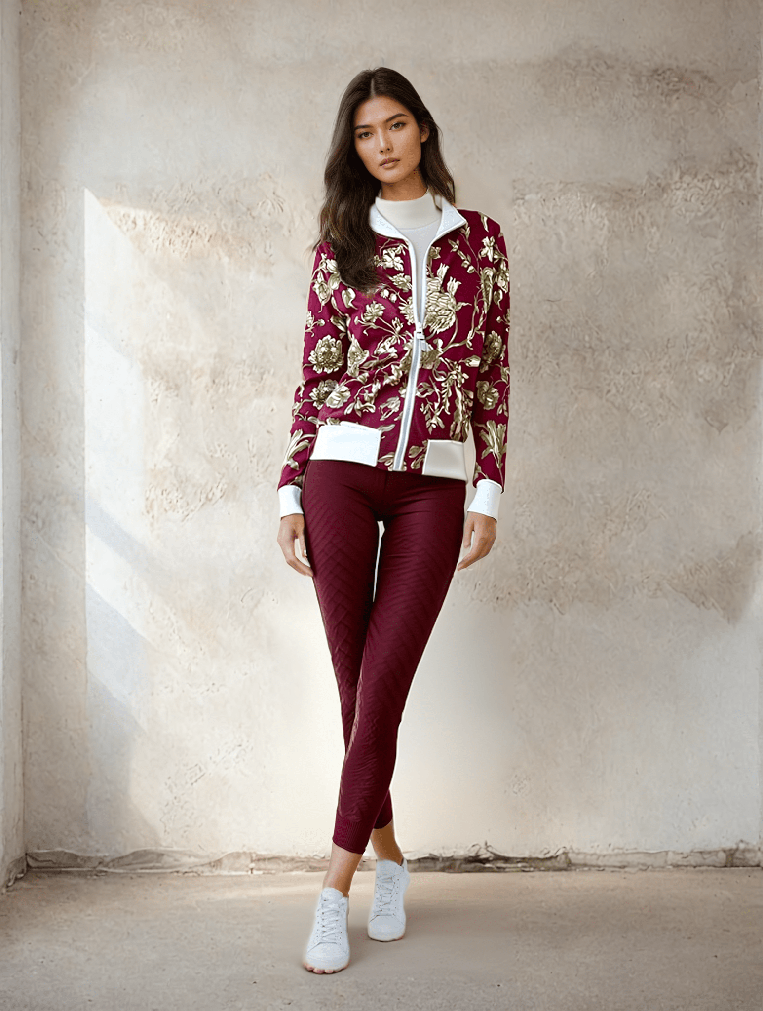 Ladies Bomber Jacket Crimson Luxe Blossom Womens Bomber Jacket