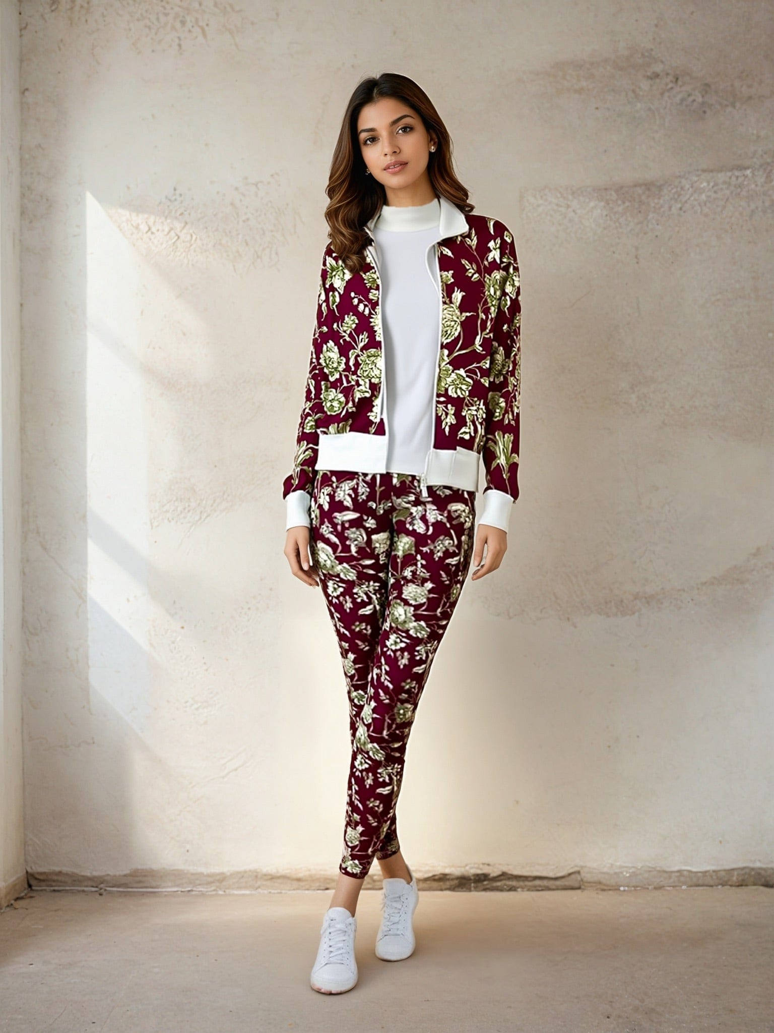 Ladies Bomber Jacket Crimson Luxe Blossom Womens Bomber Jacket