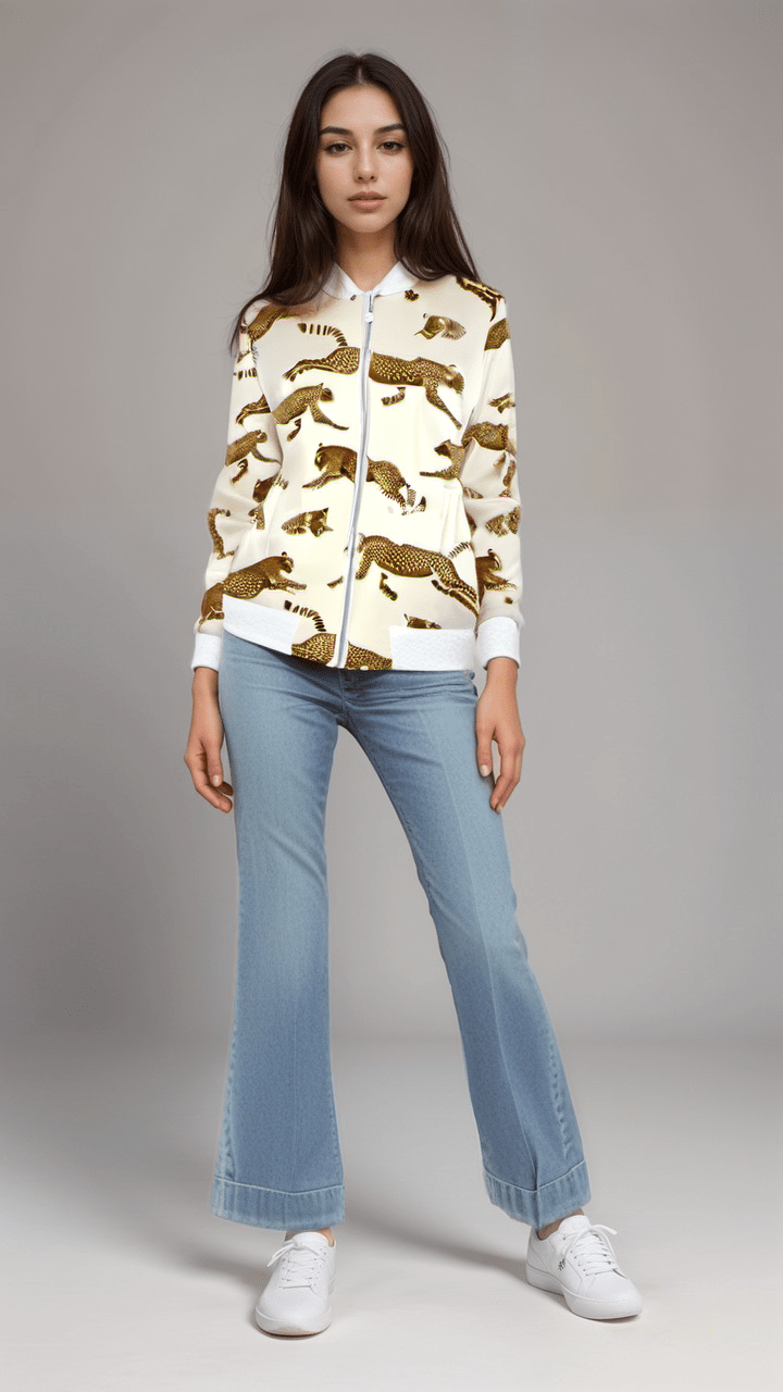 Ladies Bomber Jacket Savannah Leopard Womens Bomber Jacket