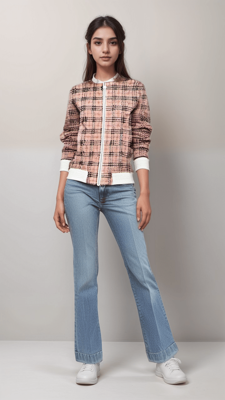 Ladies Bomber Jacket Vintage Blush Plaid Marble Velvet Womens Bomber Jacket