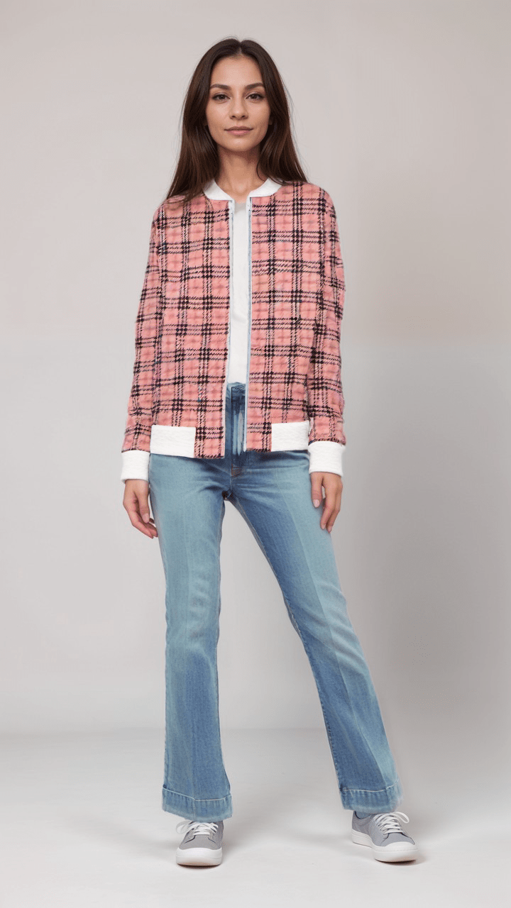 Ladies Bomber Jacket Vintage Blush Plaid Marble Velvet Womens Bomber Jacket