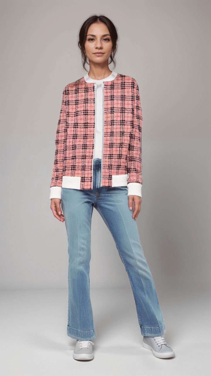 Ladies Bomber Jacket Vintage Blush Plaid Marble Velvet Womens Bomber Jacket