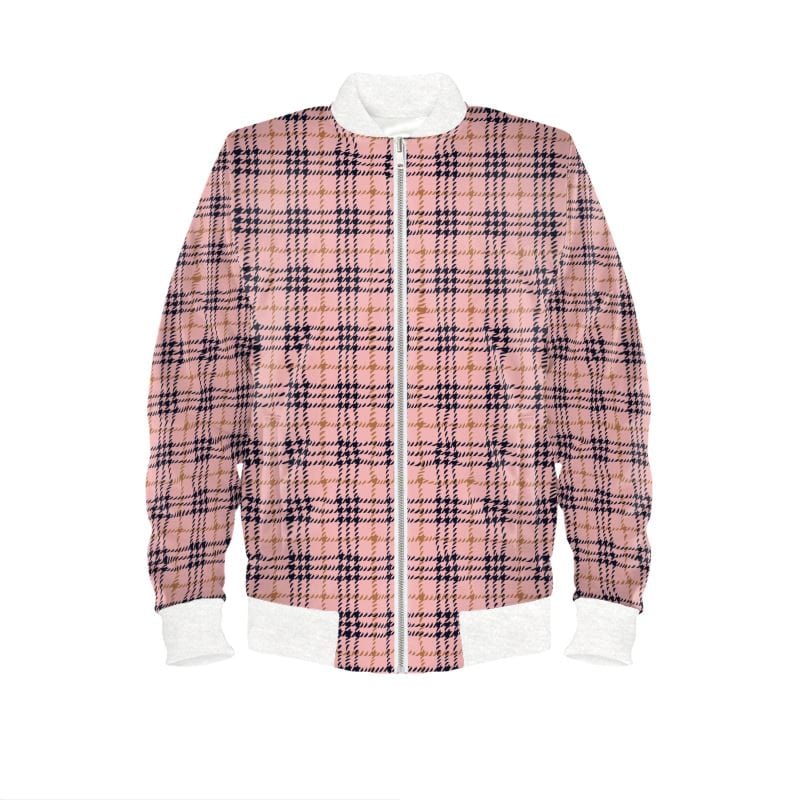 Ladies Bomber Jacket Vintage Blush Plaid Womens Bomber Jacket