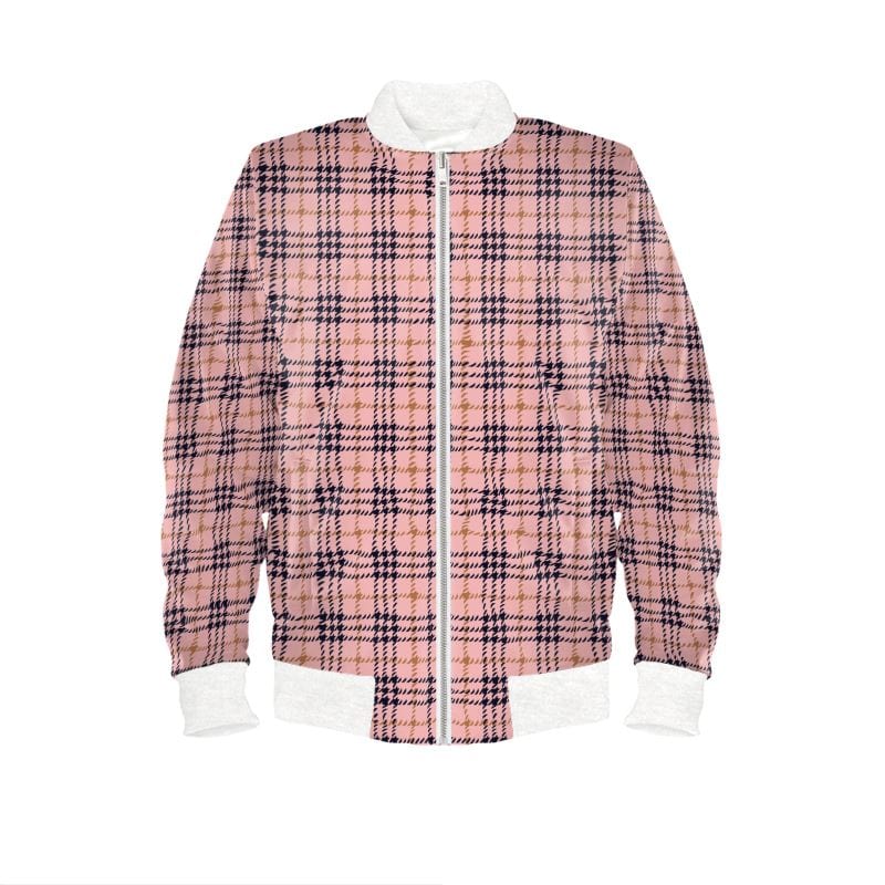 Ladies Bomber Jacket Vintage Blush Plaid Womens Bomber Jacket