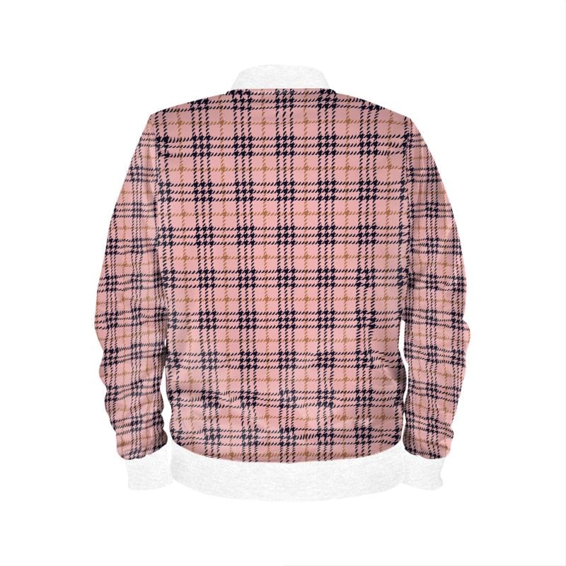 Ladies Bomber Jacket Vintage Blush Plaid Womens Bomber Jacket