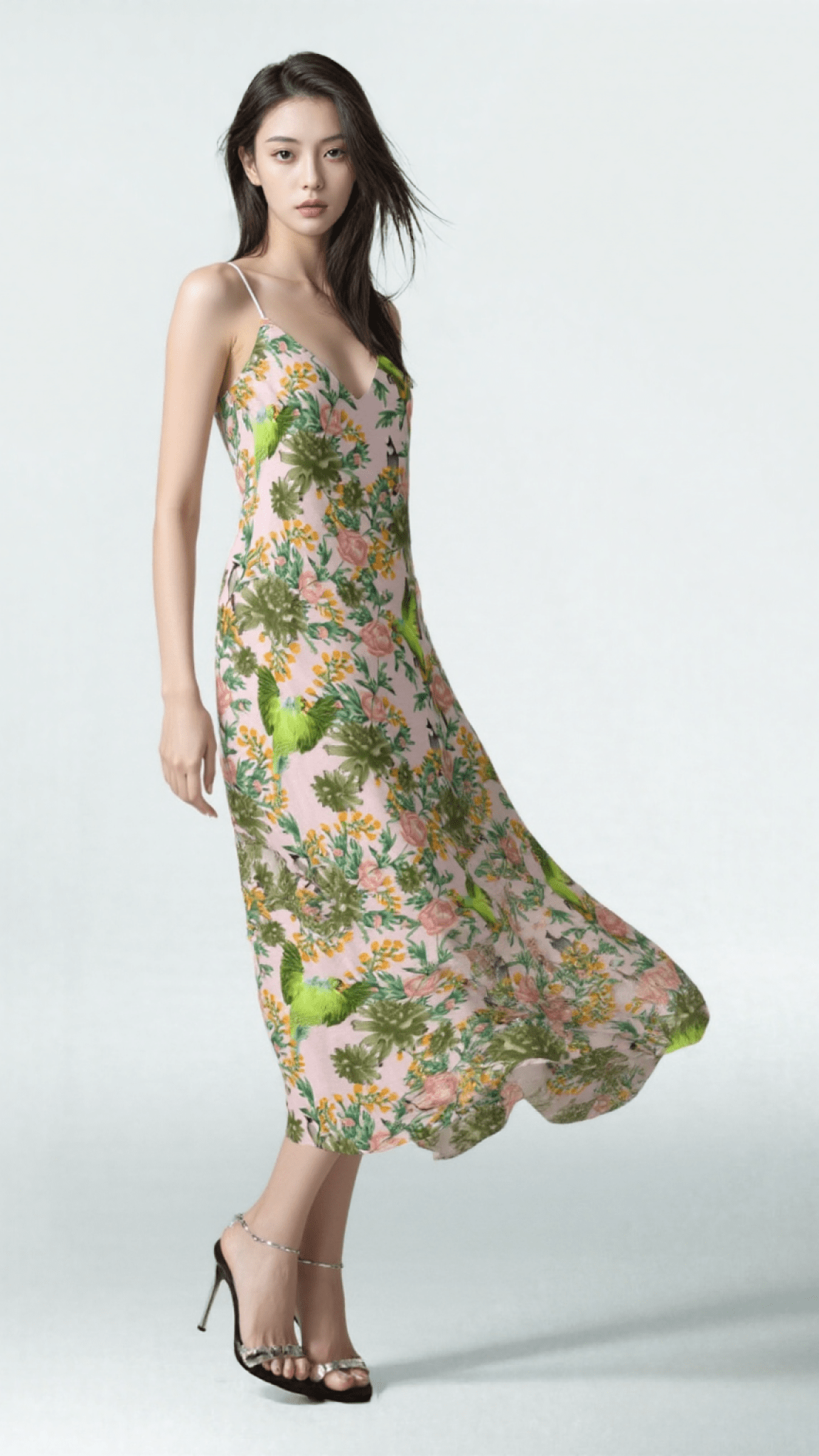 Slip Dress Parrot Garden Iconic Silk Slip Dress
