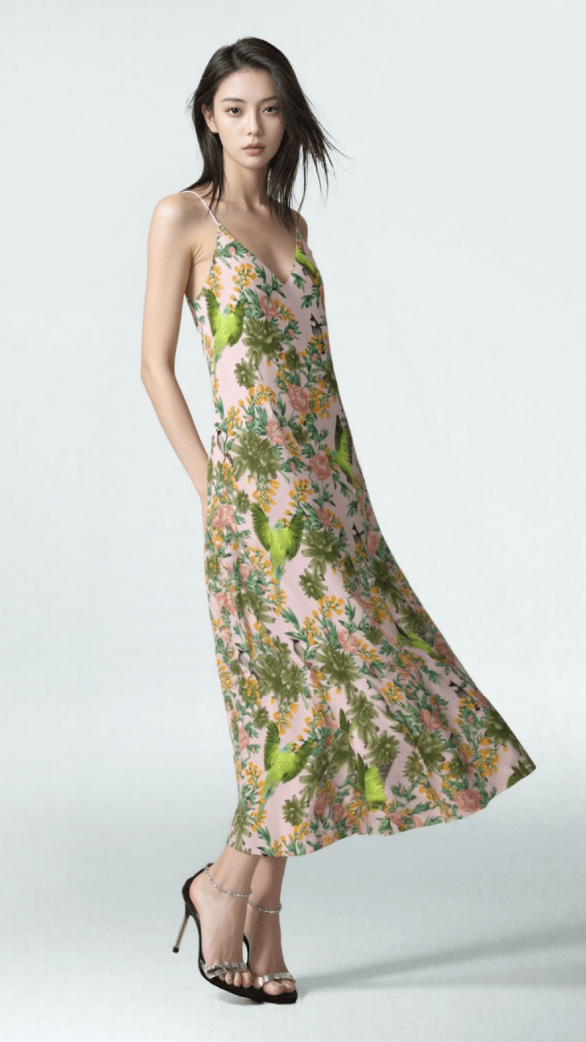 Slip Dress Parrot Garden Iconic Silk Slip Dress