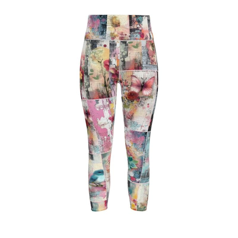 Sports Leggings Garden Collage Womens High Waisted Sports Leggings