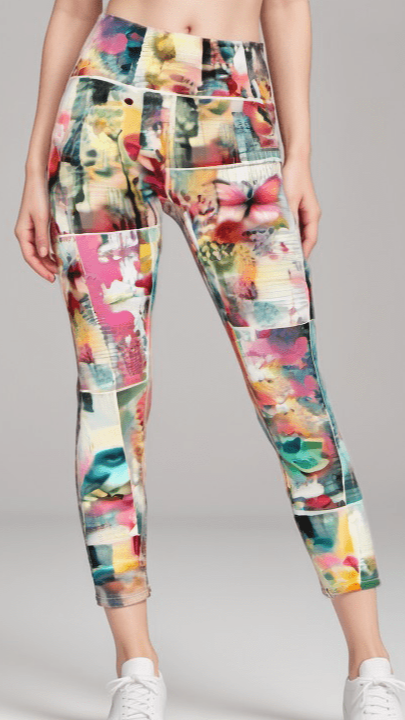 Sports Leggings Garden Collage Womens High Waisted Sports Leggings