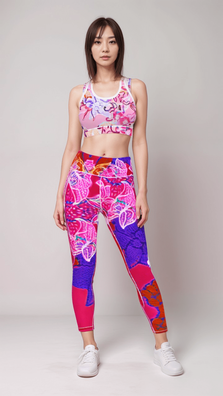 Sports Leggings Hibiscus Whimsy Womens High Waisted Sports Leggings