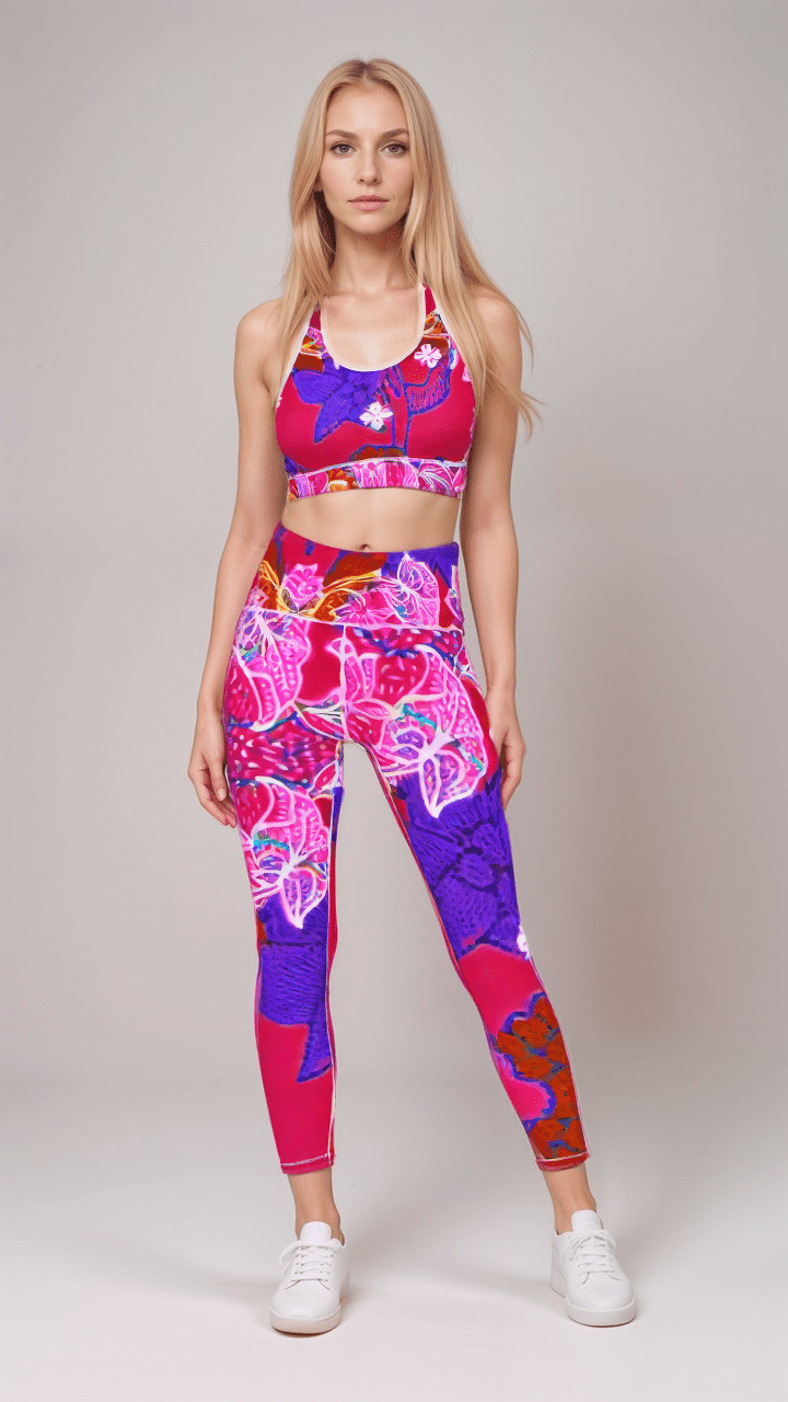 Sports Leggings Hibiscus Whimsy Womens High Waisted Sports Leggings