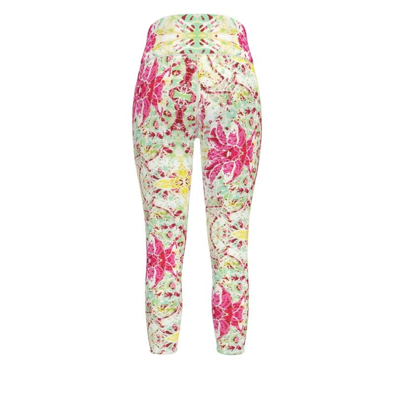 Sports Leggings Minty Petal Bloom Womens High Waisted Sports Leggings