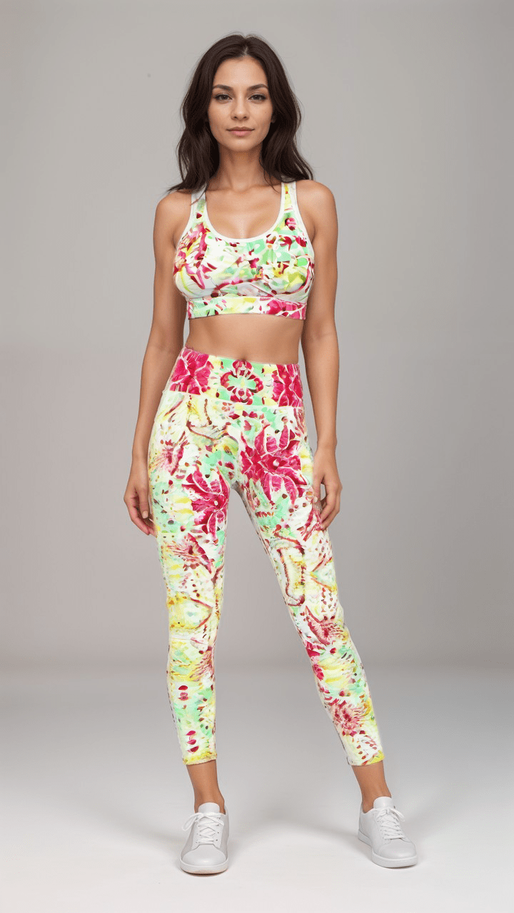 Sports Leggings Minty Petal Bloom Womens High Waisted Sports Leggings